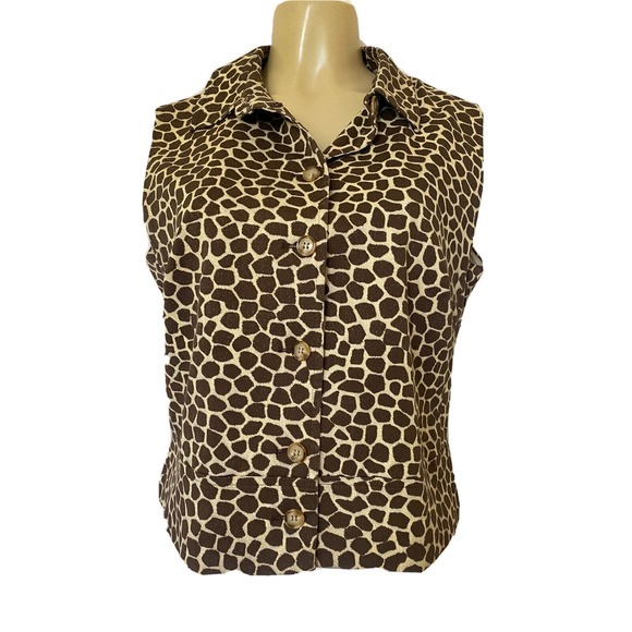 Akris Punto Vest Top Button Down Animal Giraffe Brown Sleeveless Lined C… - Picture 2 of 9